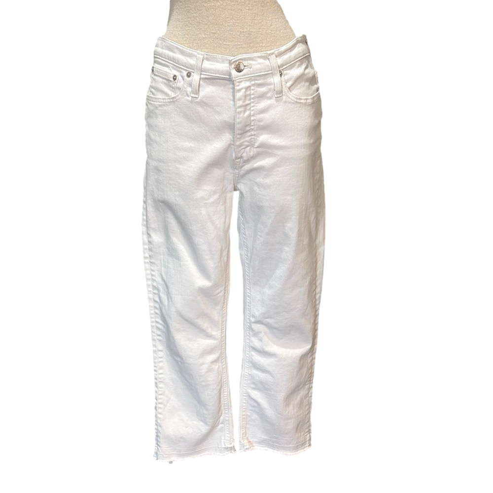 J Crew sz 30 high rise crop flare raw hem white jeans